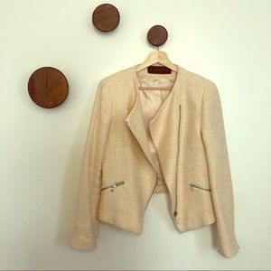 Zara Basic Peach Tweed Moto Zip Jacket